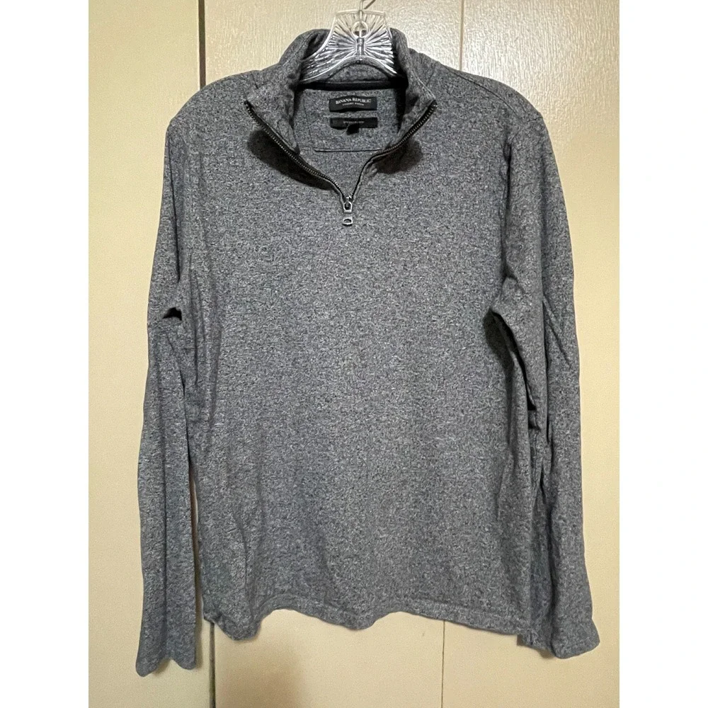 Banana Republic Luxury Touch Mens Small Grey Quarter Zip Cotton Pullover Sweater